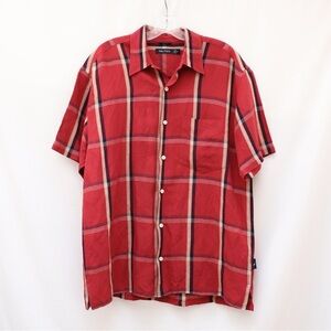 NWOT Nautica men's plaid check button-down shirt brick red linen blend M new